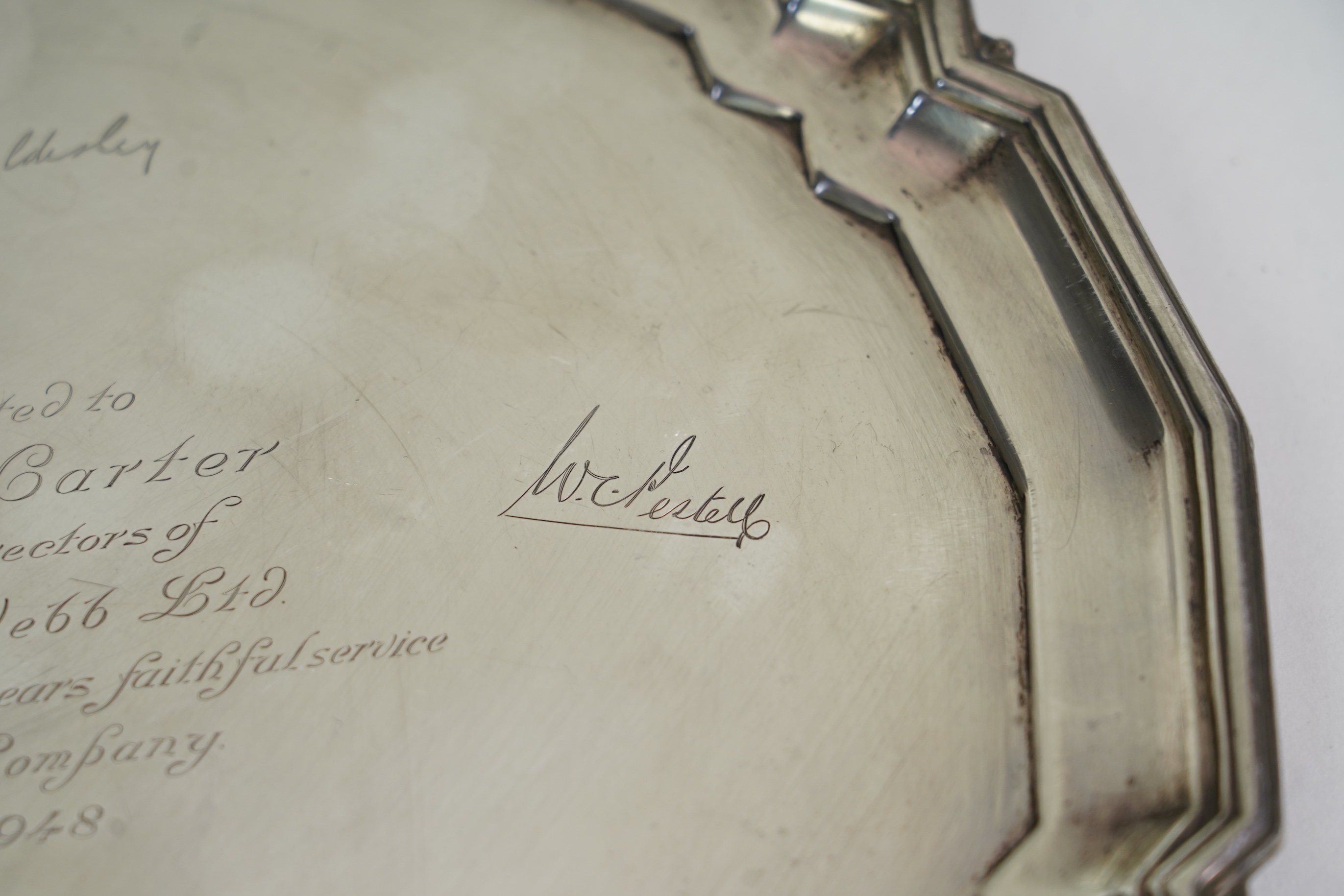 A George VI silver presentation salver, by Mappin & Webb